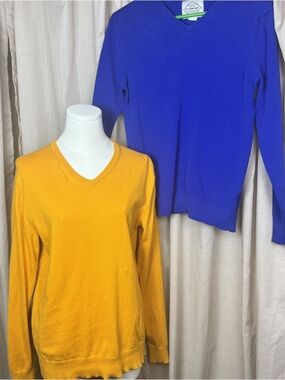 Cashmere Cotton Sweater Set St. John's Bay V-Neck Yellow Blue size small unisex